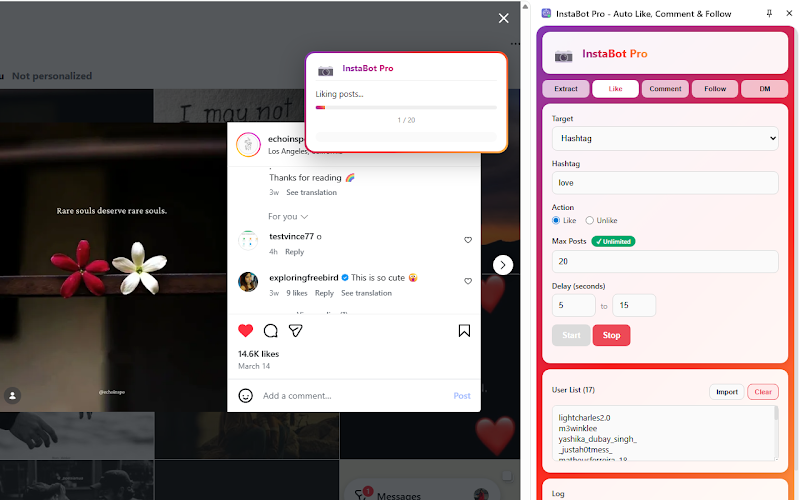 Auto Like Instagram posts screenshot