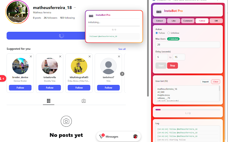 Bulk Follow Unfollow Instagram users screenshot